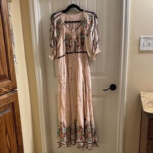 Anthropologie Somerset Beige Floral Maxi Dress
